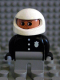 LEGO 4555pb064 Duplo Figure, Male Police, Light Gray Legs, Black Top with 3 Buttons and Badge, White Racing Helmet